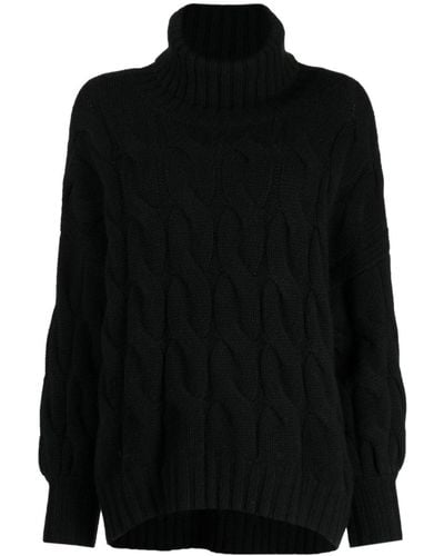 N.Peal Cashmere Chunky Cable Roll-neck Jumper - Black