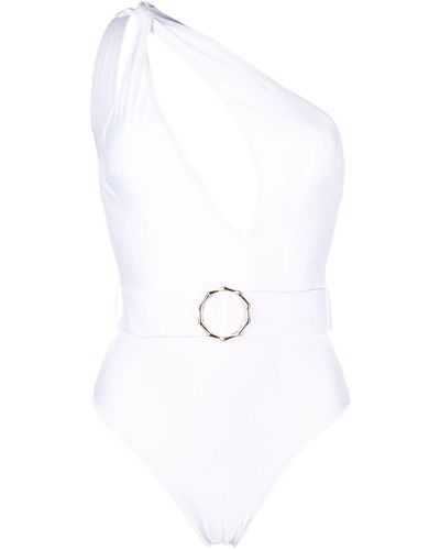 Noire Swimwear Cut-out Belted-waist Swimsuit - White