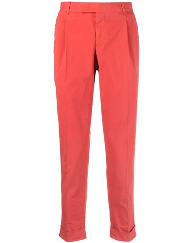 PT Torino Pleated-edge Stretch-cotton Pants - Red