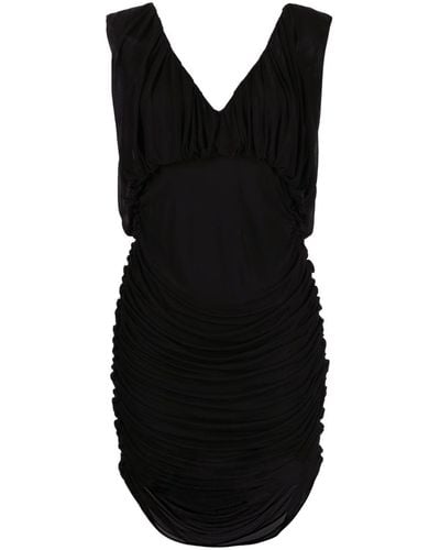 Saint Laurent Ruched V-neck Minidress - Black