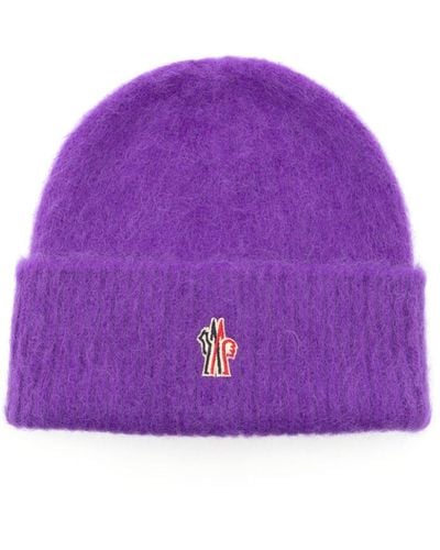 3 MONCLER GRENOBLE Logo-patch Wool Brushed Beanie - Purple