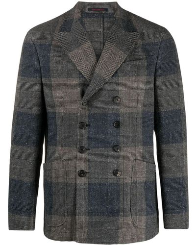 The Gigi Prince Of Wales-pattern Double-breasted Blazer - Gray