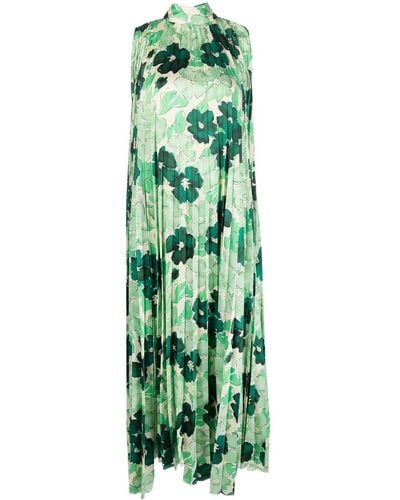 Plan C Floral-print Pleated Long Dress - Green