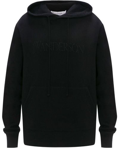 JW Anderson Logo-embroidered Cotton Hoodie - Black