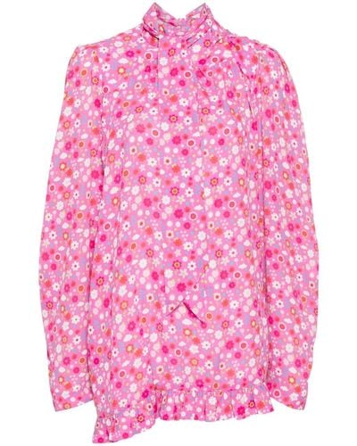 Balenciaga Floral-print Georgette Shirt - Pink