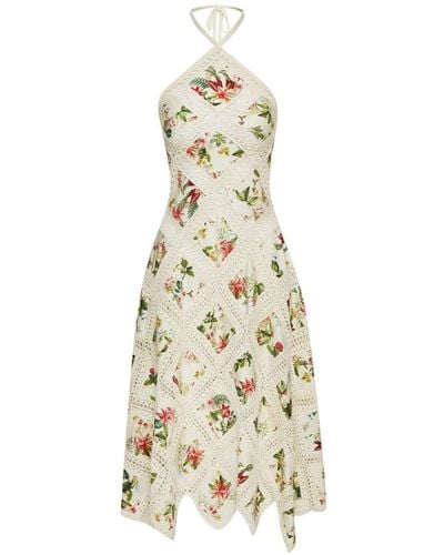 Oscar de la Renta Flora & Fauna-print Cotton Midi Dress - White