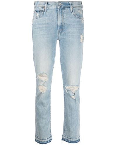 Mother The Rascal Distressed Cropped Jeans - Blue