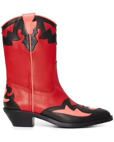 Molly Goddard Dora Western Leather Boots - Red