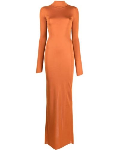 Saint Laurent Vestido largo con cuello alto - Naranja