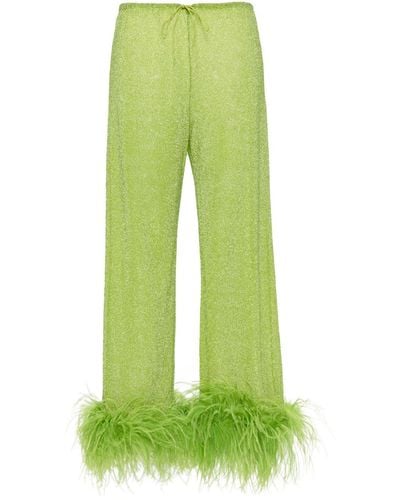 Oséree Lumiere Feather-trim Pants - Green