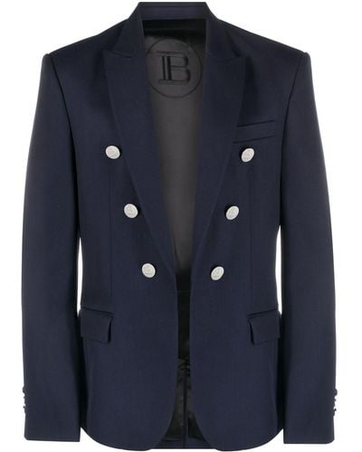 Balmain Embossed-button Double-breasted Blazer - Blue