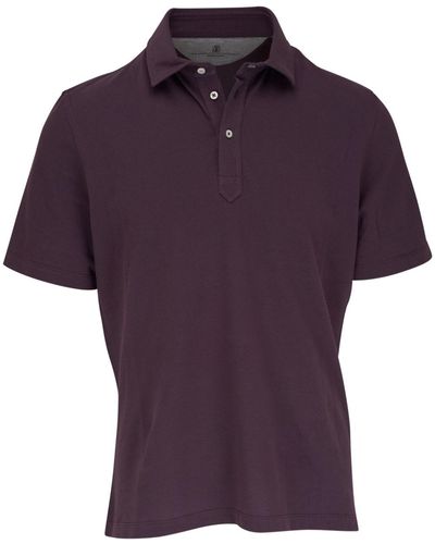 Brunello Cucinelli Plain Cotton Polo Shirt - Purple