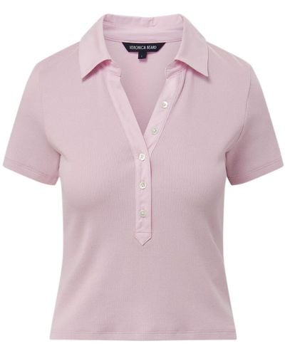 Veronica Beard Kearney Ribbed Polo Shirt - Pink