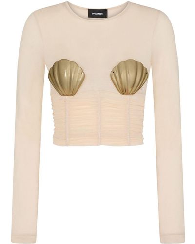 DSquared² Cropped-Top mit Muscheldetail - Natur