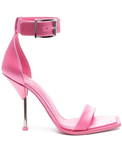 Alexander McQueen Sandalias con acabado satinado con tacón de 110mm - Rosa