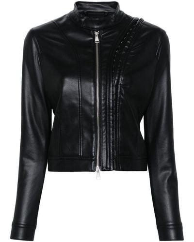 Y. Project Logo-Patch Faux Leather Jacket - Black