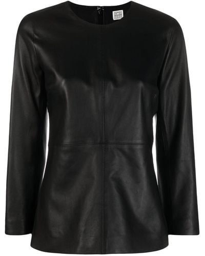Totême Paneled Leather Top - Black