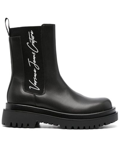 Versace Drew Logo-print Pull-on Boots - Black
