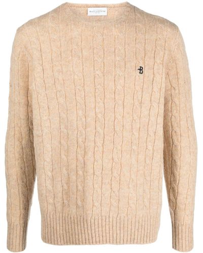 Ballantyne Logo-embroidered cable-knit wool jumper - Neutro