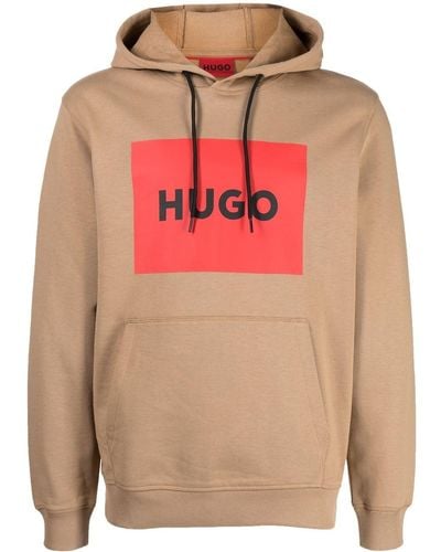 HUGO Regular Fit Patch Logo Hooded Sweat - Pink