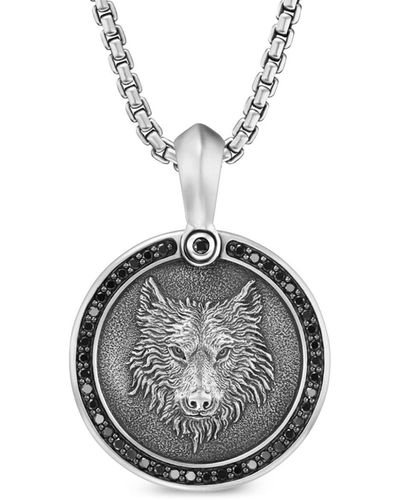 David Yurman Sterling Silver Wolf Diamond Pendant - Metallic