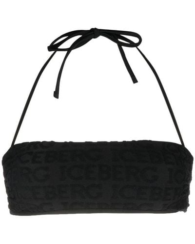 Iceberg Top de bikini con cuello halter y logo en jacquard - Negro