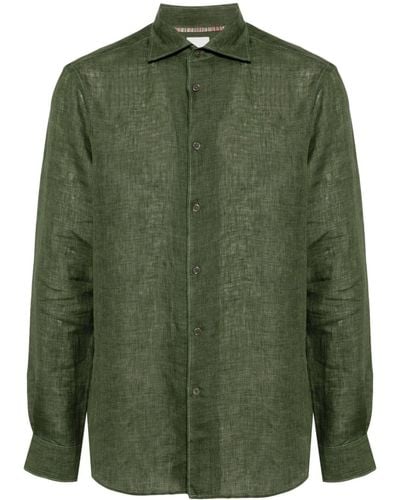 Paul Smith Topstitch-detail Linen Shirt - Green