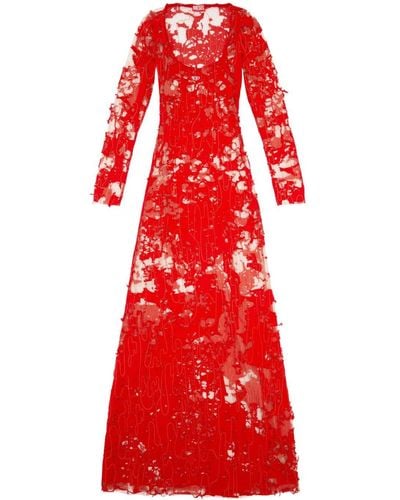 DIESEL Langes Dévoré-Kleid aus Tüll und Jersey - Rot
