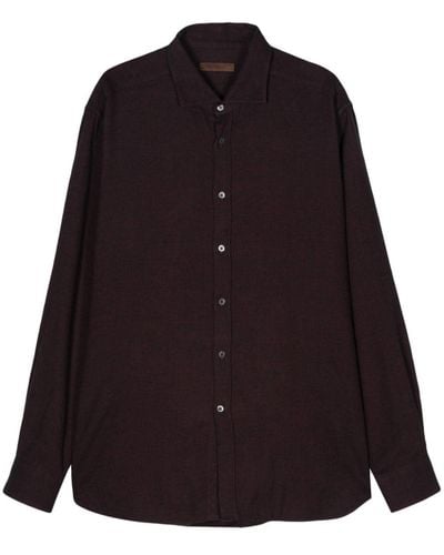 Corneliani Mélange-effect Cotton Shirt - Black