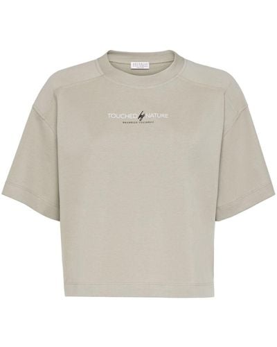 Brunello Cucinelli T-shirt en coton à slogan imprimé - Blanc