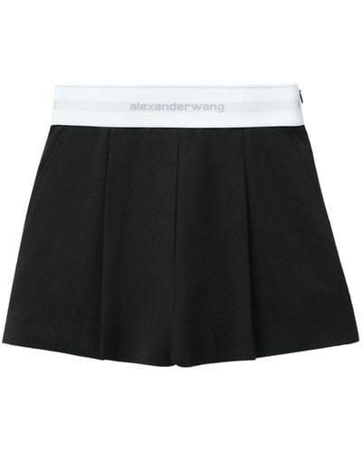 Alexander Wang Logo-waistband Pleated Shorts - Black