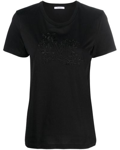 Max Mara Sacha Monogram-embroidered Cotton T-shirt - Black