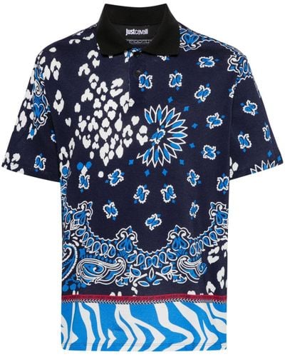 Just Cavalli Bandana-print Cotton Polo Shirt - Blue