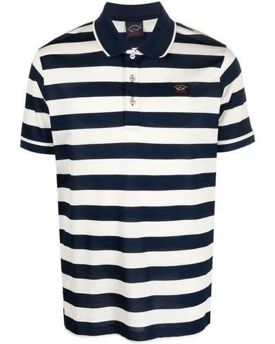 Paul & Shark Striped Logo-patch Polo-shirt - Blue