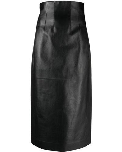 Chloé High-waisted Leather Midi Skirt - Black