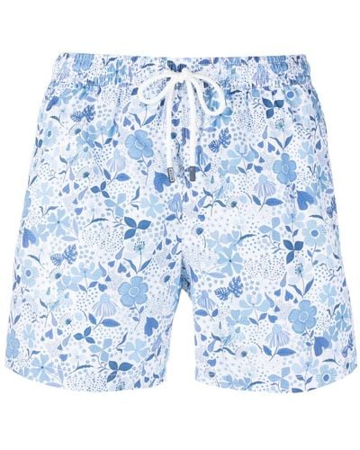 Fedeli Floral-print Swim Shorts - Blue