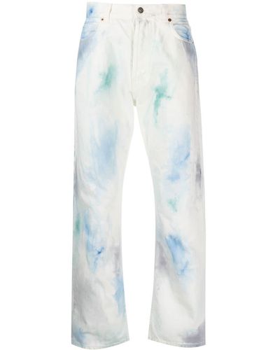 Haikure Watercolour-effect Straight-leg Trousers - Blue