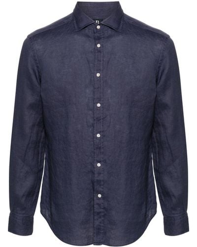 BOGGI Spread-collar Linen Shirt - Blue
