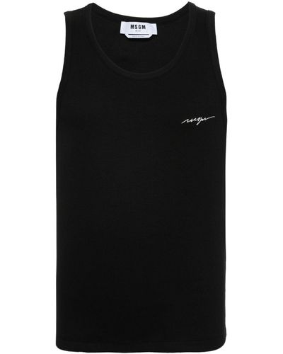 MSGM Logo-embroidered Cotton Vest - Black