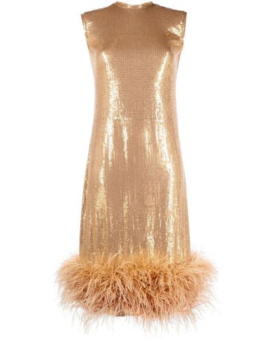 Atu Body Couture Sequin-embellished Feather-trim Dress - Natural