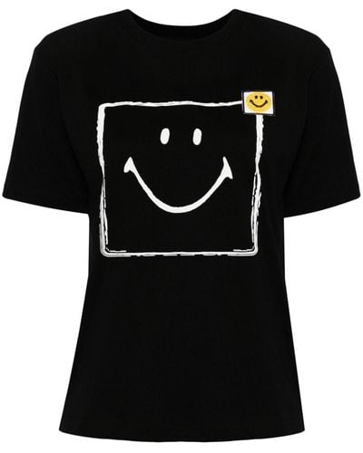 Joshua Sanders T-Shirt mit eckigem Smiley-Print - Schwarz