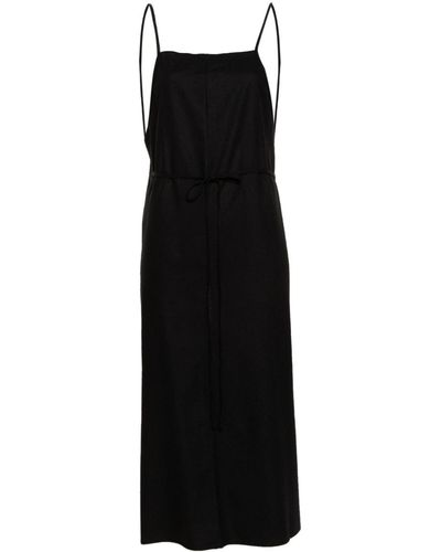 Baserange Yumi Apron Silk Midi Dress - Black