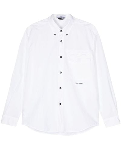 Stone Island Logo-print Cotton Linen Shirt - White