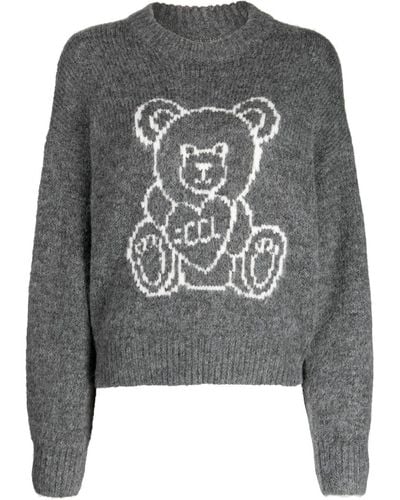 Chocoolate Intarsia Knit-logo Crew-neck Sweater - Grey