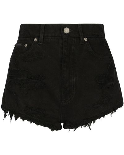 Dolce & Gabbana Pantalones vaqueros cortos con efecto envejecido - Negro