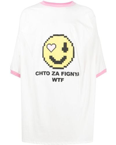 Natasha Zinko T-shirt à imprimé Smiley - Blanc