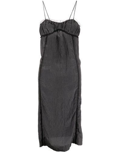Ganni Tulle-trim Charmeuse Slip Dress - Black