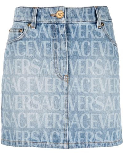 Versace Mini-jupe En Jean Imprimé - Bleu