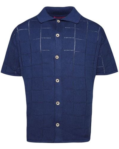 The Elder Statesman Pointelle-knit Short-sleeved Shirt - Blue