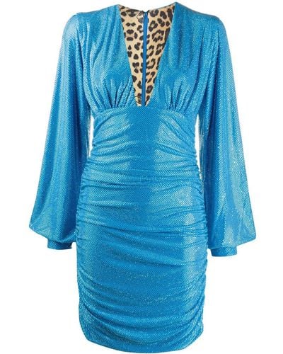Philipp Plein Embellished Ruched Mini Dress - Blue